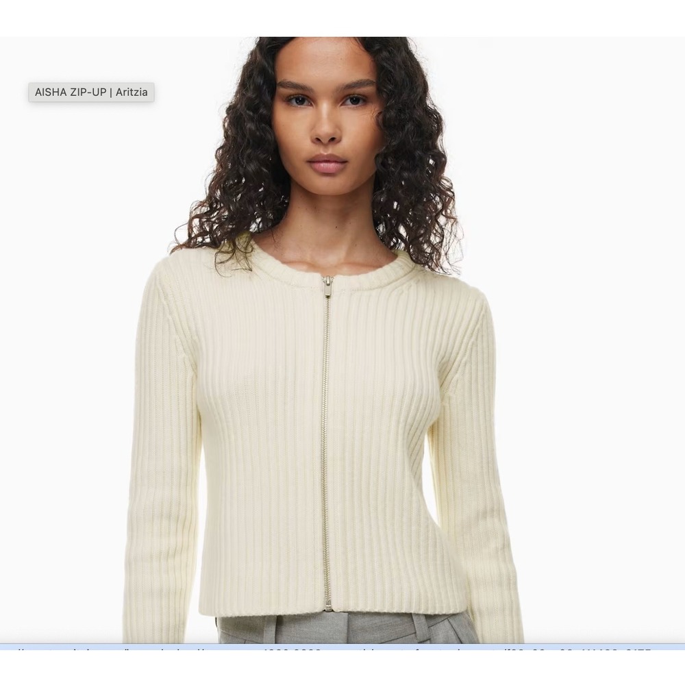 Sunday Best Aritzia Birch White Merino Wool Ribbed Full Zip Cardigan Sweater 2XS